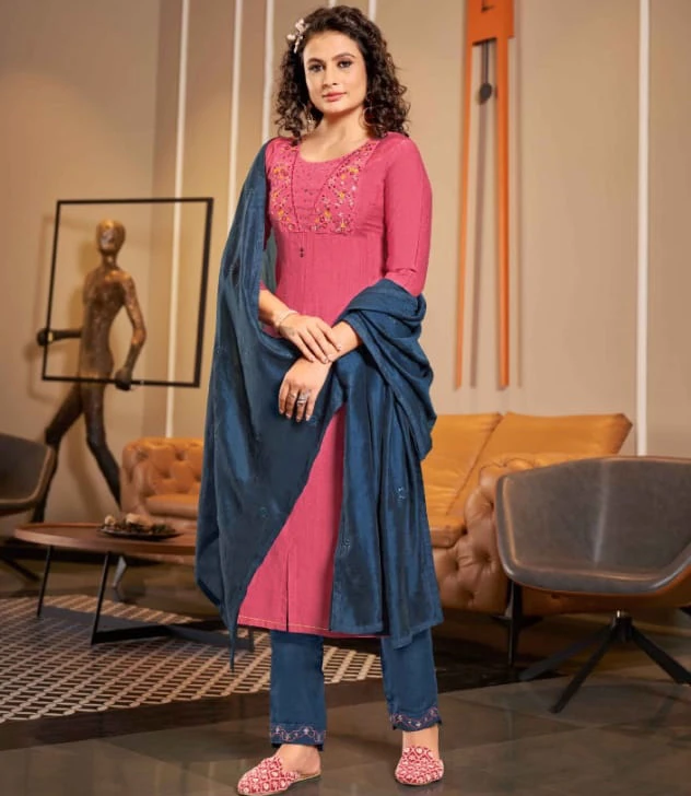 Kalaroop Zara Heavy Rayon Cotton Wholesale Readymade Suit.